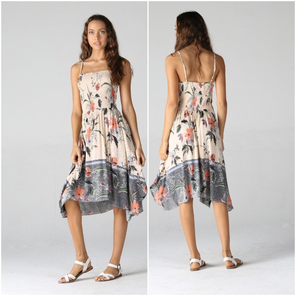 CREAM BOHO STYLE SMOCKED TOP DRESS - Picture 2 of 9